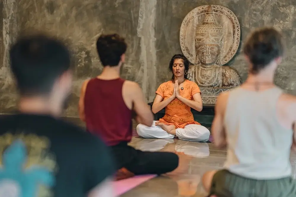 Students practicing yoga at Samadhi Yoga Ashram, Bali