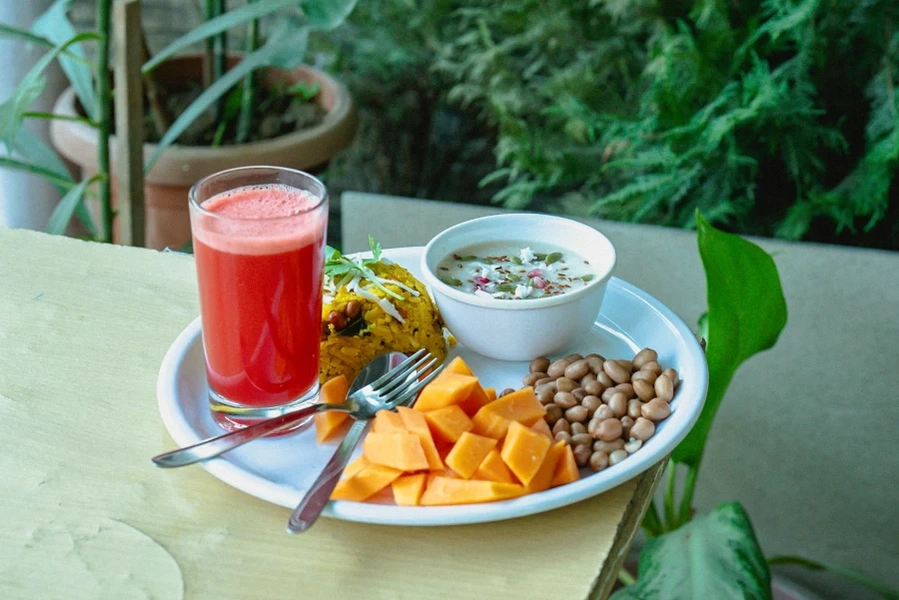 Sattvic vegetarian meal at Samadhi Yoga Ashram, Bali - view 1