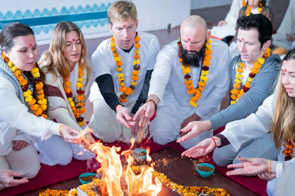 Yoga teacher training class at Samadhi Yoga Ashram, Rishikesh